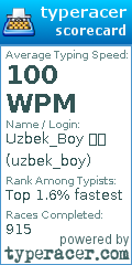 Scorecard for user uzbek_boy