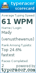 Scorecard for user venusthewenus