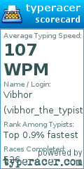 Scorecard for user vibhor_the_typist