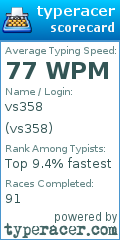 Scorecard for user vs358