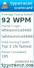 Scorecard for user whiteonrice9499