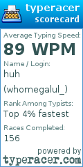 Scorecard for user whomegalul_