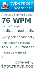 Scorecard for user whyiamsobadattyping