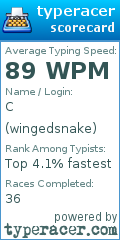 Scorecard for user wingedsnake