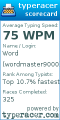 Scorecard for user wordmaster9000