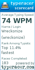 Scorecard for user wreckonize