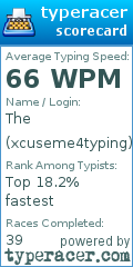 Scorecard for user xcuseme4typing