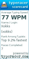 Scorecard for user xokks
