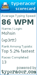 Scorecard for user xp3rtt