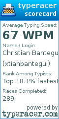 Scorecard for user xtianbantegui