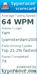 Scorecard for user yamsterdam2000