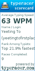 Scorecard for user yeetingtofirstplace