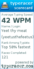 Scorecard for user yeetusthefeetus