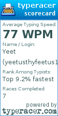 Scorecard for user yeetusthyfeetus1