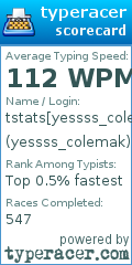 Scorecard for user yessss_colemak