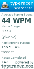 Scorecard for user ylwd52