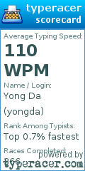 Scorecard for user yongda