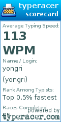 Scorecard for user yongri