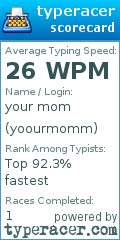 Scorecard for user yoourmomm