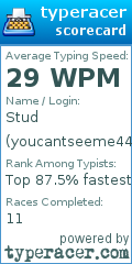 Scorecard for user youcantseeme44