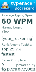 Scorecard for user your_reckoning