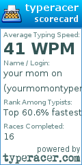 Scorecard for user yourmomontyperacer