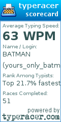 Scorecard for user yours_only_batman