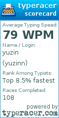 Scorecard for user yuzinn