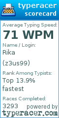 Scorecard for user z3us99