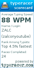 Scorecard for user zalconyoutube