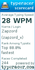 Scorecard for user zapzord_x