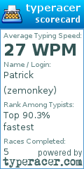 Scorecard for user zemonkey