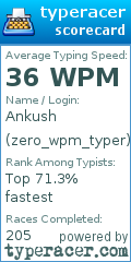 Scorecard for user zero_wpm_typer