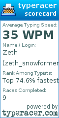 Scorecard for user zeth_snowformer