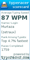 Scorecard for user zetraux