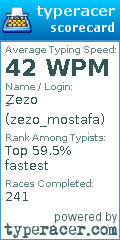 Scorecard for user zezo_mostafa