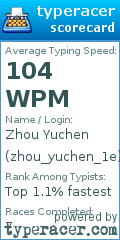 Scorecard for user zhou_yuchen_1e