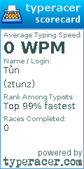 Scorecard for user ztunz
