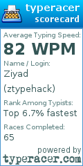 Scorecard for user ztypehack