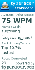 Scorecard for user zugzwang_reid